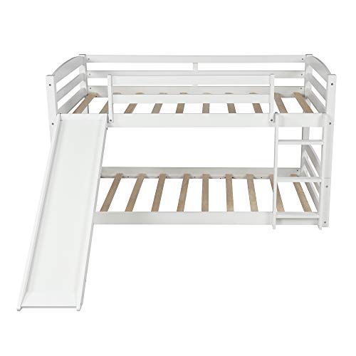 Solid Wood Twin Over Full Bunk Bed with Two Storage Drawers (White+Pine+Twin)