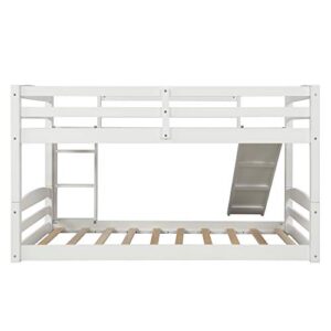 Solid Wood Twin Over Full Bunk Bed with Two Storage Drawers (White+Pine+Twin)