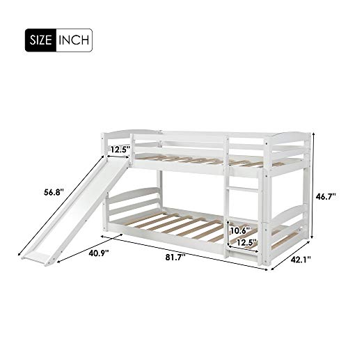 Solid Wood Twin Over Full Bunk Bed with Two Storage Drawers (White+Pine+Twin)