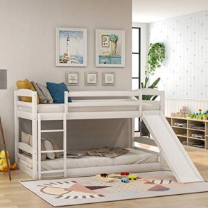 Solid Wood Twin Over Full Bunk Bed with Two Storage Drawers (White+Pine+Twin)