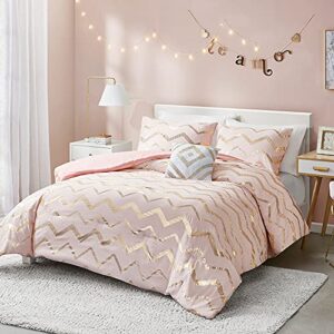 codi twin comforter set for teen girls, cute pink/rose gold bedding set for girl twin size bed, 3 piece (1 matching sham + 1 decorative pillow)