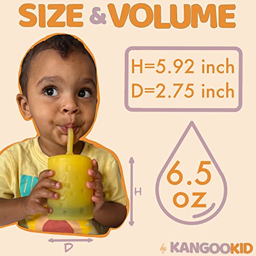 kangookid 6.5 Oz Silicone Baby Cup with Straw | Toddler Smoothie Cup Spill Proof | Baby Training Cup for 6+ Mo to 12-18 Months | Silicone Sippy Cup with Straw for Baby 6 Months (Cheese-Sage)