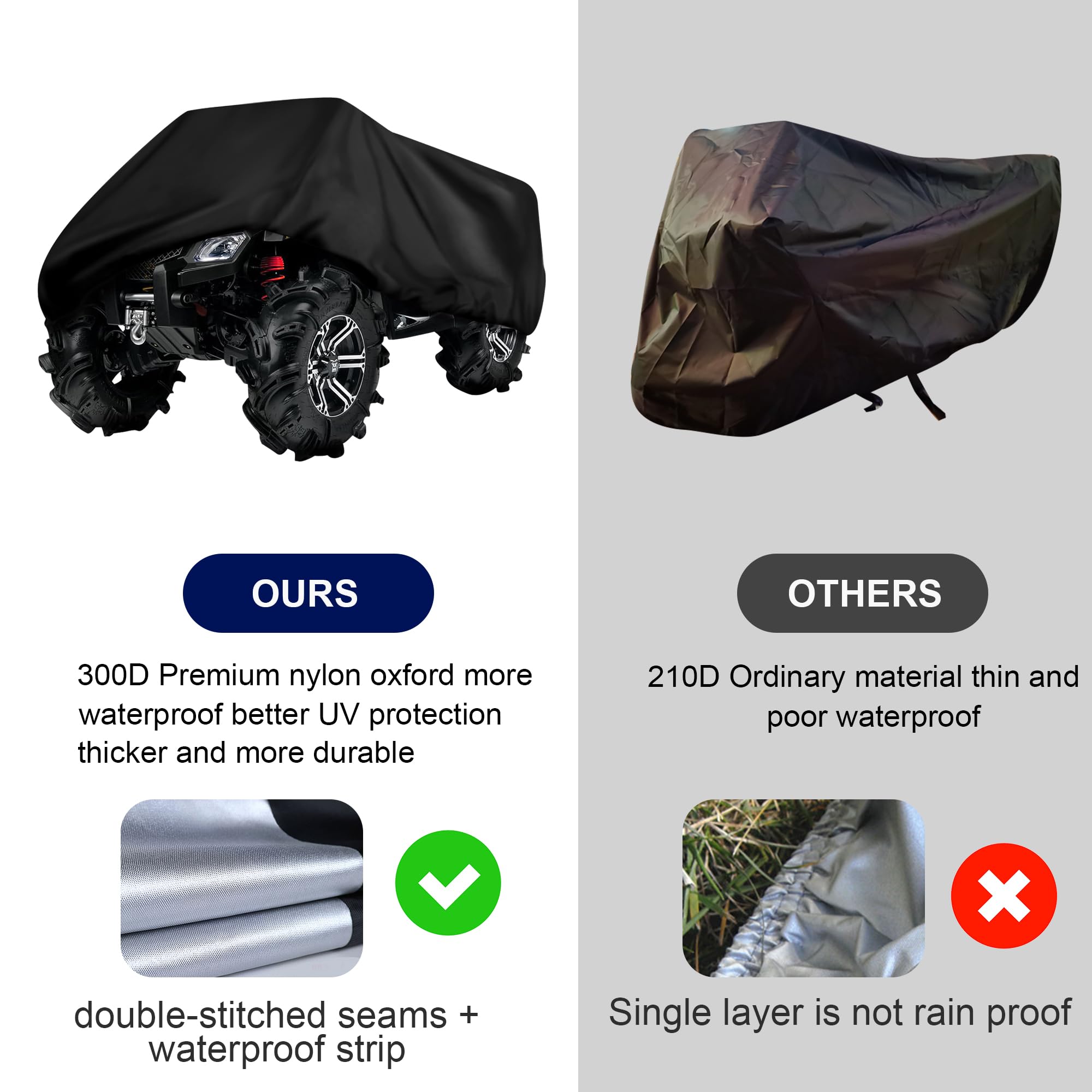 ATV Cover Waterproof, Heavy Duty Black Protects 4 Wheeler 88 x 39 x 42 inch from Snow Rain Dust and Sun