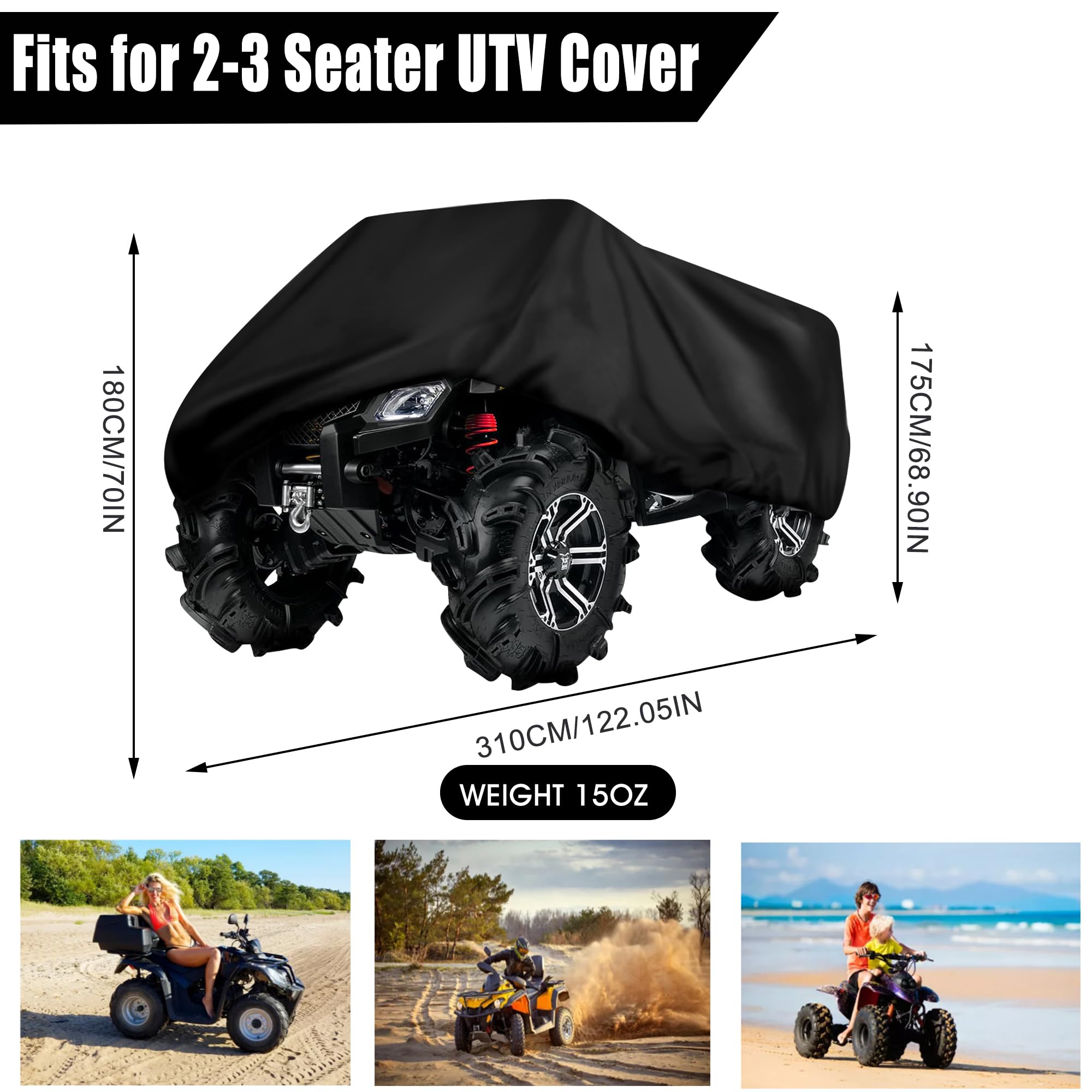 ATV Cover Waterproof, Heavy Duty Black Protects 4 Wheeler 88 x 39 x 42 inch from Snow Rain Dust and Sun