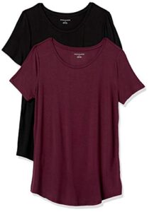 amazon essentials women's short-sleeve scoopneck tunic, pack of 2, black/burgundy, medium