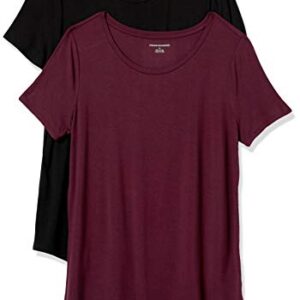 Amazon Essentials Women's Short-Sleeve Scoopneck Tunic, Pack of 2, Black/Burgundy, Medium