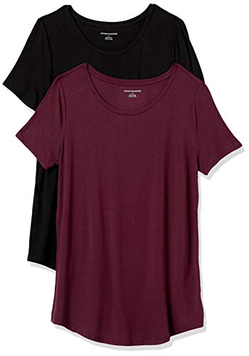 Amazon Essentials Women's Short-Sleeve Scoopneck Tunic, Pack of 2, Black/Burgundy, Medium