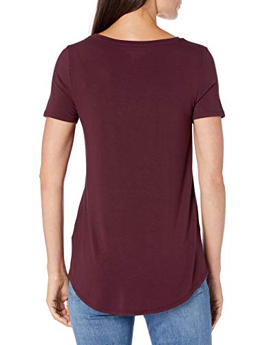 Amazon Essentials Women's Short-Sleeve Scoopneck Tunic, Pack of 2, Black/Burgundy, Medium