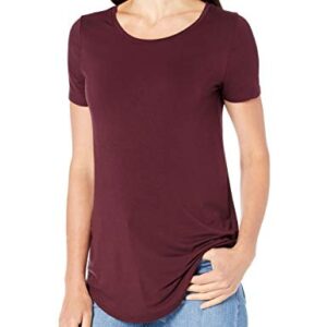 Amazon Essentials Women's Short-Sleeve Scoopneck Tunic, Pack of 2, Black/Burgundy, Medium