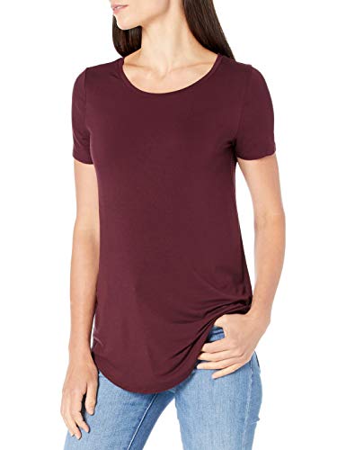 Amazon Essentials Women's Short-Sleeve Scoopneck Tunic, Pack of 2, Black/Burgundy, Medium