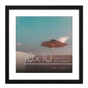 americanflat 10x10 picture frame in black - thin border 8x8 picture frame with mat or 10x10 frame without mat - shatter resistant glass - horizontal and vertical formats for wall and tabletop