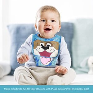 LA Baby Crumb Snatcher Waterproof Pocket Bib Large, Catch-All Pocket Design, 4-Pack (Monkey, Lion, Hippo, Puppy)