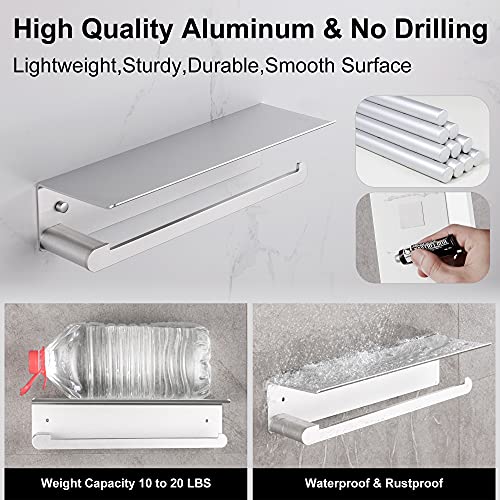 DUFU Paper Towel Holder with Shelf for Kitchen, Paper Towel Holder Wall Mount for Bathroom, Self-Adhesive Anti-Rust Aluminum, No Drill or Wall-Mounted with Screws (Dull Polished Silver)