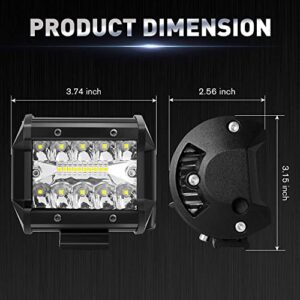 Aaiwa LED Pods with Wiring Harness, 4 Inch 120W LED Light Bar, 2PCS 12000LM Spot Flood Combo Off Road Light Triple Row LED Work Light Driving Fog Lamps for Pickup Truck ATV UTV SUV Boat Light