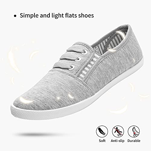 Women's Canvas Slip on Sneakers Casual Slip on Walking Shoes Womens Tennis Shoes Flat Dress Shoes Non Slip Work Shoes(Grey.us7)