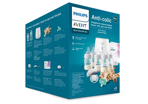 Philips AVENT Anti-Colic Baby Bottle with AirFree Vent All in One Gift Set, SCD308/01, White