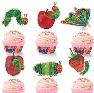 hunger caterpillar cupcake toppers set 18 pcs - fairy tales theme kids boy girl birthday party event decoration supplies