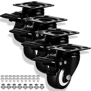 casters wheels set of 4 heavy duty swivel casters 2" double locking castor wheels set with brake industrial polyurethane metal wheels for workbench, furniture, cabinet, wood box, outdoor plate casters