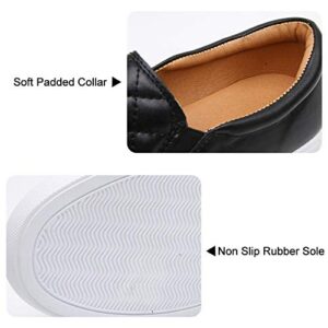 Slip On Sneaker for Womens Loafers Quilted Leather Shoes Non Slip Comfort Casual Memory Foam Rubber Sole Flat Black US 8