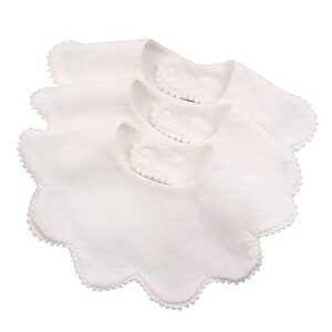 3 pcs white flower baby bibs infant burp clothes for baby girls saliva towel cotton infant toddler girls bibs (3pcs-white)