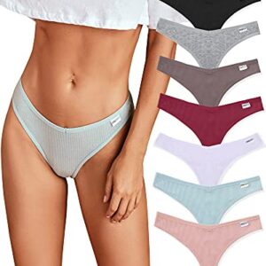 FINETOO 7 Pack Womens Thongs Underwear Cotton Breathable Low Rise Hipster Panties Sexy S-XL