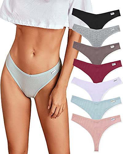 FINETOO 7 Pack Womens Thongs Underwear Cotton Breathable Low Rise Hipster Panties Sexy S-XL