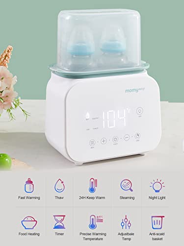 MOMYEASY Baby Bottle Warmer, Fast Bottle Warmer 7-in-1 Food Heater&Defrost with LCD Display, Baby Breast Milk Formula Warmer with 24H Temperature Control (White)