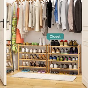 viewcare 4-Tier Bamboo Shoe Rack for Entryway, Stackable | Foldable | Natural, Shoe Organizer for Hallway Closet, Free Standing Shoe Racks for Indoor Outdoor