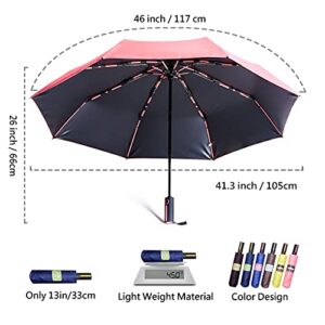 HOSA Auto Open Close Compact Portable Lightweight Automatic Repel Folding Travel Umbrella Ergonomic Handle Double Fiberglass Ribs Windproof UV Protection, For Raining Sunny Days Night Time Use