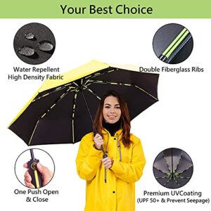 HOSA Auto Open Close Compact Portable Lightweight Automatic Repel Folding Travel Umbrella Ergonomic Handle Double Fiberglass Ribs Windproof UV Protection, For Raining Sunny Days Night Time Use