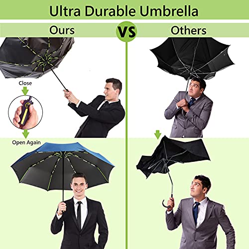 HOSA Auto Open Close Compact Portable Lightweight Automatic Repel Folding Travel Umbrella Ergonomic Handle Double Fiberglass Ribs Windproof UV Protection, For Raining Sunny Days Night Time Use