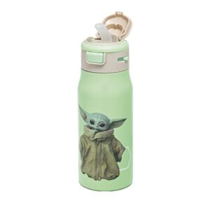 Zak Designs Star Wars Double-Wall Vacuum Insulated, 18/8 Stainless Steel Kids Mesa Water Bottle with Flip-Up Straw Spout and Locking Spout Cover, Durable Cup for Sports or Travel (13.5 oz,The Child)