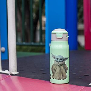 Zak Designs Star Wars Double-Wall Vacuum Insulated, 18/8 Stainless Steel Kids Mesa Water Bottle with Flip-Up Straw Spout and Locking Spout Cover, Durable Cup for Sports or Travel (13.5 oz,The Child)