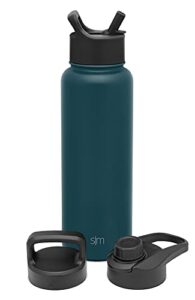 simple modern water bottle with straw, handle, and chug lid vacuum insulated stainless steel metal thermos bottles | large leak proof bpa-free flask for gym, sports | summit collection | 40oz, riptide