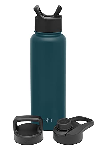 Simple Modern Water Bottle with Straw, Handle, and Chug Lid Vacuum Insulated Stainless Steel Metal Thermos Bottles | Large Leak Proof BPA-Free Flask for Gym, Sports | Summit Collection | 40oz, Riptide