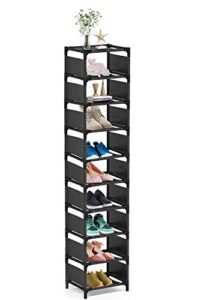 sunvito shoe rack 10 tiers, space saving 10 pairs tall shoes organizer shoe shelves, narrow shoe rack stackable cubby storage for entryway,closet,cabinet,bedroom,garage,wardrobe, over door,hallway