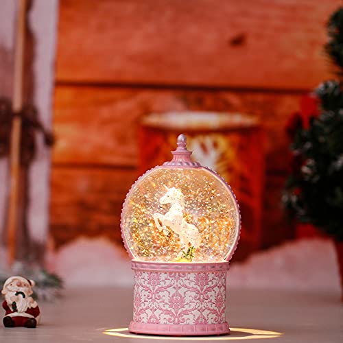 Unicorn Musical Snow Globes, 7.1 Inch Lighted Snow Globe with Swirling Glitter, Battery Operated & USB Powered