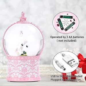 Unicorn Musical Snow Globes, 7.1 Inch Lighted Snow Globe with Swirling Glitter, Battery Operated & USB Powered