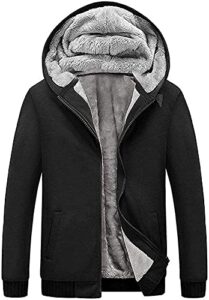 scodi hoodies for men winter fleece sweatshirt - full zip up thick sherpa lined 0010-black-m