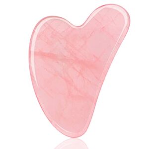 ecoswer gua sha facial tool,guasha tool for face,facial and body massager,natural stones rose quartz,scraping and spa acupuncture therapy to lift,decrease puffiness and tighten.(pink)