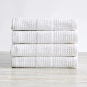 great bay home 100% cotton waffle weave bathroom towels. absorbent quick-dry plush bath towels. soleia collection (hand towel (4-pack), white)
