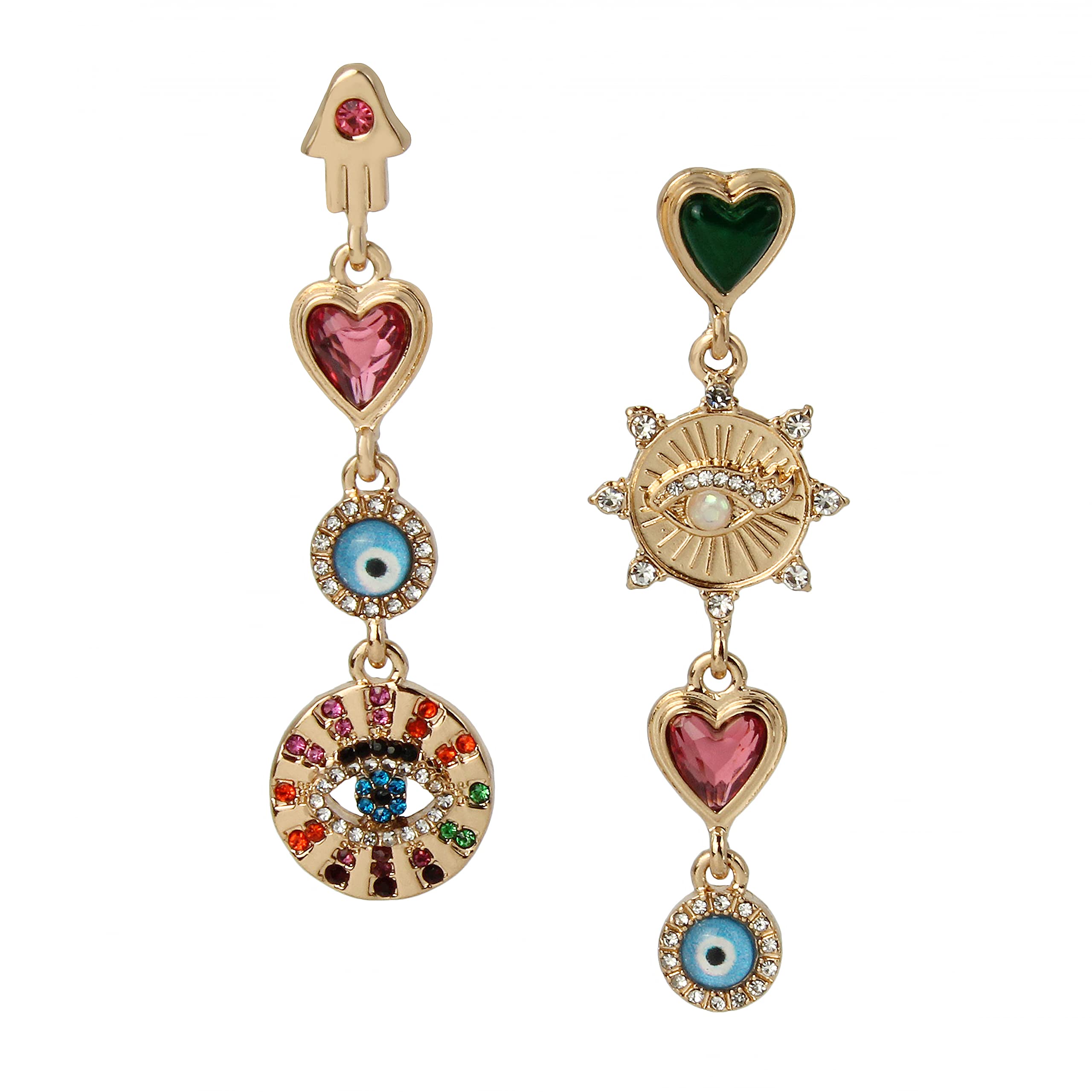 Betsey Mismatch Linear Earrings, MULTI, (360524GLD966)