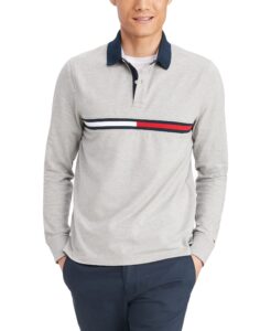 tommy hilfiger mens long sleeve flag in regular fit polo shirt, b10 grey heather, medium us