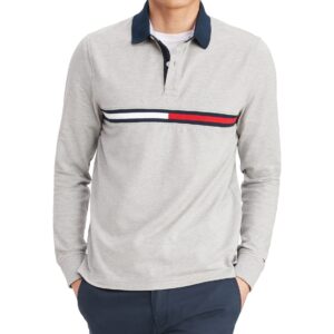 Tommy Hilfiger mens Long Sleeve Flag in Regular Fit Polo Shirt, B10 Grey Heather, Medium US