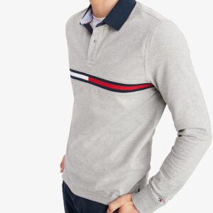 Tommy Hilfiger mens Long Sleeve Flag in Regular Fit Polo Shirt, B10 Grey Heather, Medium US