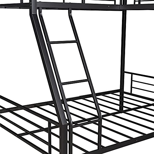 VOGU Metal Triple Bunk Beds, Twin Over Full Bunk Bed Attached Twin Loft Bed with Desk, L-Shape Triple Beds Frame with Ladders and Guardrails, Safe Design for Kids Teens Adults, Black-3