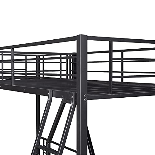 VOGU Metal Triple Bunk Beds, Twin Over Full Bunk Bed Attached Twin Loft Bed with Desk, L-Shape Triple Beds Frame with Ladders and Guardrails, Safe Design for Kids Teens Adults, Black-3