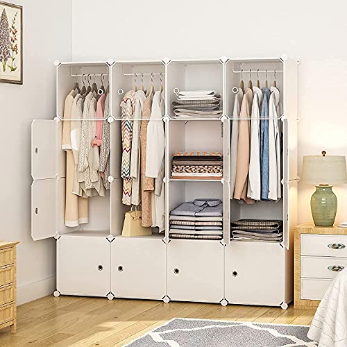 Aeitc Portable Wardrobe Closet Cube Storage Storage Organizer with Doors Bedroom Armoire Visibility Wardrobe (56"x18"x56", White)