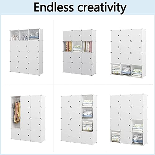 Aeitc Portable Wardrobe Closet Cube Storage Storage Organizer with Doors Bedroom Armoire Visibility Wardrobe (56"x18"x56", White)