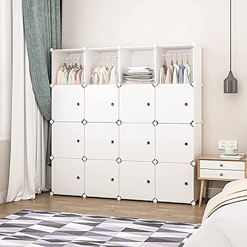 Aeitc Portable Wardrobe Closet Cube Storage Storage Organizer with Doors Bedroom Armoire Visibility Wardrobe (56"x18"x56", White)